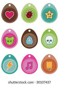 brightly colored children's tags