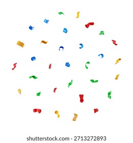 Confeti de colores brillantes cayendo y dispersándose en un círculo sobre un fondo blanco limpio. Ilustración vectorial de stock 3D para fiesta, carnaval o celebración. Ilustración vectorial