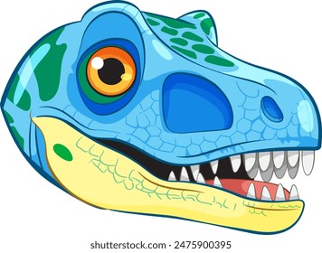 Brightly colored dinosaur head with sharp teeth