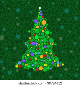 Brightly colored dots form a vector Christmas tree