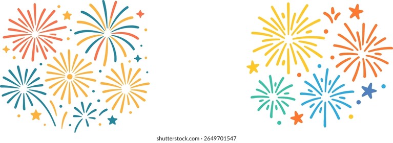 Fogos de artifício coloridos irromperam no céu noturno, irradiando alegria e emoção para a celebração. Estrelas brilham, aumentando a atmosfera festiva e o prazer.