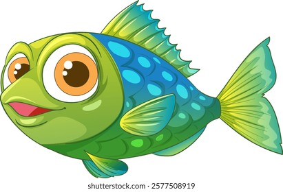 Brightly colored fish with big eyes and fins