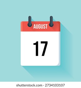 Una página de calendario de estilo plano y colores brillantes muestra el mes de agosto y la fecha 17.