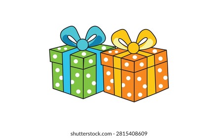 Brightly colored gift boxes with decorative ribbons and bows, perfect for festive occasions, celebrations, and presents.