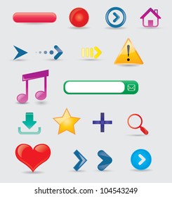 Brightly colored, glossy web elements collection. Icons