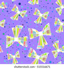 Brightly colored hand-drawn bows, abstraction. Vector seamless pattern.