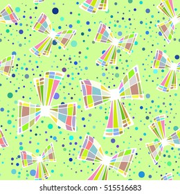 Brightly colored hand-drawn bows, abstraction. Vector seamless pattern.