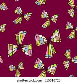 Brightly colored hand-drawn bows, abstraction. Vector seamless pattern.