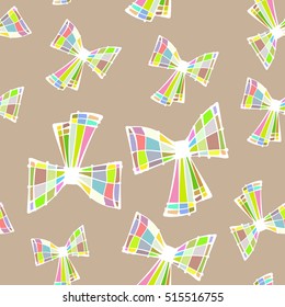 Brightly colored hand-drawn bows, abstraction. Vector seamless pattern.