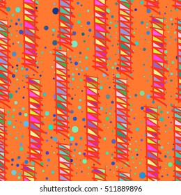 Brightly colored hand-drawn stripes, lines, etc. Vector seamless pattern.