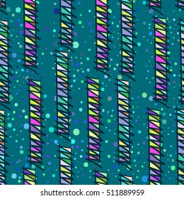 Brightly colored hand-drawn stripes, lines, etc. Vector seamless pattern.
