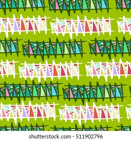 Brightly colored hand-drawn stripes, lines, etc. Vector seamless pattern.