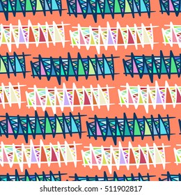 Brightly colored hand-drawn stripes, lines, etc. Vector seamless pattern.