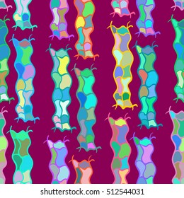 Brightly colored hand-drawn waves, lines, abstraction. Vector seamless pattern.