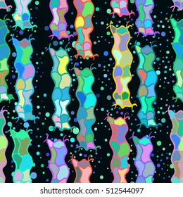 Brightly colored hand-drawn waves, lines, abstraction. Vector seamless pattern.