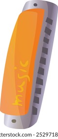 A brightly colored harmonica lies on a flat surface its orange cover gleaming under the light symbolizing the fun and creativity of playing music.