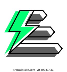 The brightly colored icon is a green lightning bolt on top of a stack of black lines, symbolizing green energy and energy efficiency.