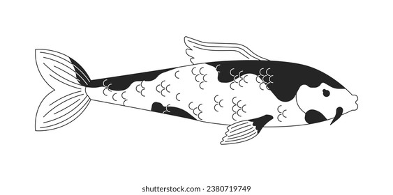 Brightly colored koi karpfen black and white 2D line cartoon character. Oriental fish for japanese pond isolated vector outline animal. Nishikigoi floating monochromatic flat spot illustration