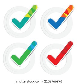 Brightly colored paper checkmarks in white paper circles