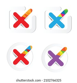 Brightly colored paper wrong markers in white paper circles