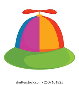 Brightly colored propeller hat with a green brim is spinning, bringing a touch of whimsy and fun