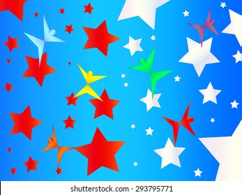 Brightly Colored Rainbow Silhouettes Dance Across a Red White and Blue Starry Sky Celebrating Marriage Equality and Gay Pride in the US