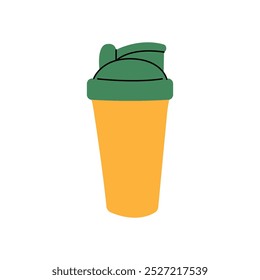 Brightly colored shaker cup for mixing beverages placed on a minimalistic background