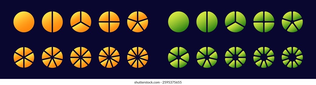 Brightly colored slices of citrus and kiwi fruits are arranged in unique and creative patterns.