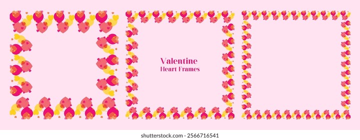 Brightly colored square frames with playful heart shape. Bold and vibrant border for whimsical aesthetic. Perfect for Valentine's Day or romantic themes, digital artwork and creative layouts.