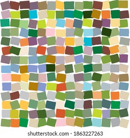 Brightly colored squarish shapes moved in random order to create disheveled feel modern pattern