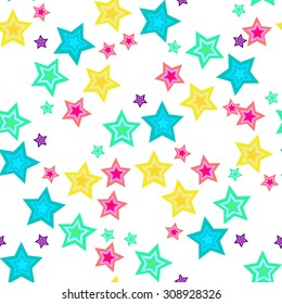 Brightly colored stars. White background.Seamless pattern.