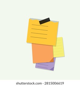 Brightly colored sticky notes stacked together, one with a black flag pin on top, ready for organizing or planning tasks.