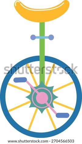 Brightly colored unicycle vector flat icon fun circus mobility balance equipment