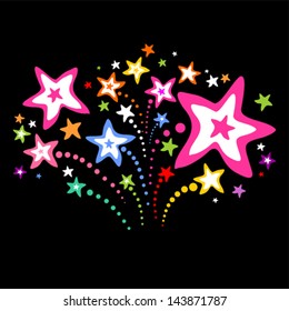 Brightly colorful firework isolated on black  background. Vector Illustration