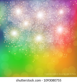 Brightly Colorful Fireworks. Holiday fireworks background. Vector Illustration of Fireworks.