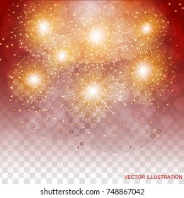 Brightly Colorful Fireworks. Holiday fireworks background. Transparent illustration of Fireworks.