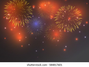 Brightly Colorful Fireworks on dark background