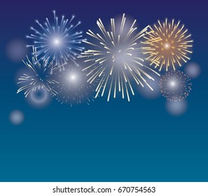 Brightly Colorful Fireworks on night background 