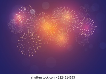 Brightly Colorful Fireworks on twilight background