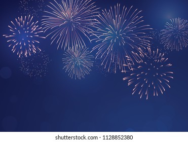 Brightly Colorful Fireworks on twilight background