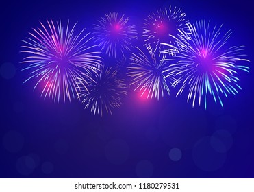 Brightly Colorful Fireworks on twilight background