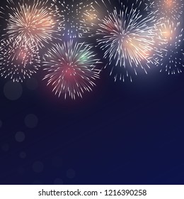 Brightly Colorful Fireworks on twilight background
