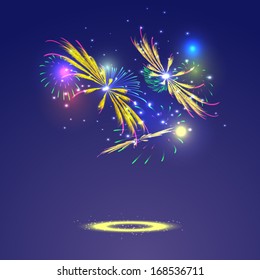 Brightly Colorful Fireworks on twilight color background  