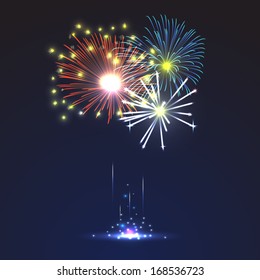 Brightly Colorful Fireworks on twilight color background  