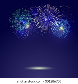 Brightly Colorful Fireworks on twilight color background