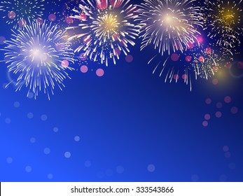 Brightly Colorful Fireworks on twilight background