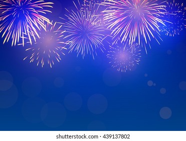 Brightly Colorful Fireworks on twilight background