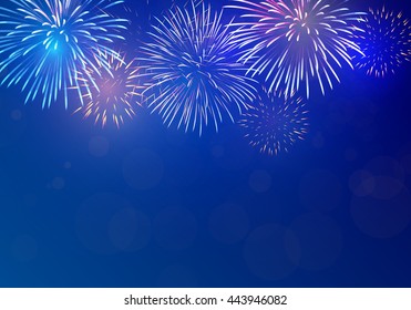 Brightly Colorful Fireworks on twilight background