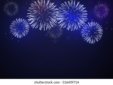 Brightly Colorful Fireworks on twilight background