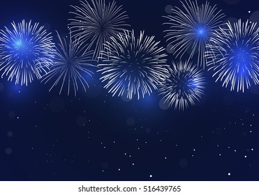 Brightly Colorful Fireworks on twilight background